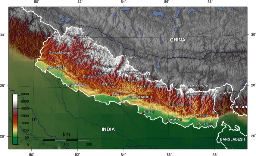 Nepal topography map